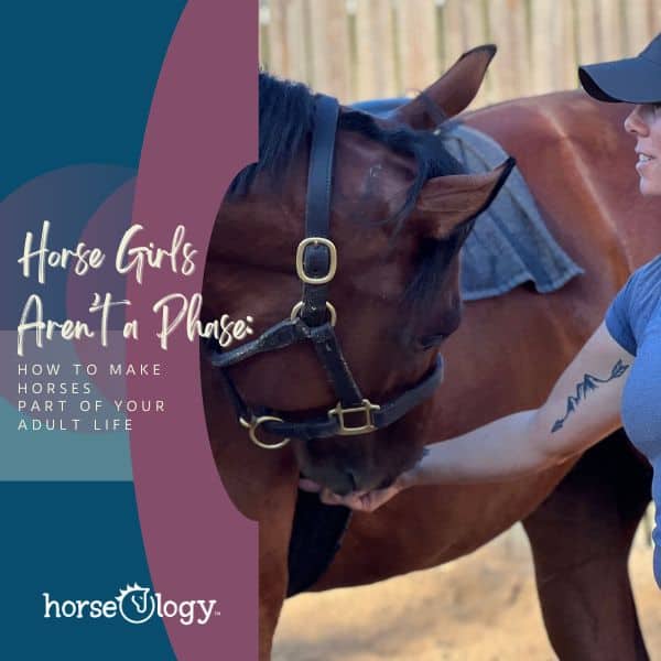 Woman reconnecting with a Thoroughbred horse at horseOlogy | Horse Girls Aren’t a Phase blog cover